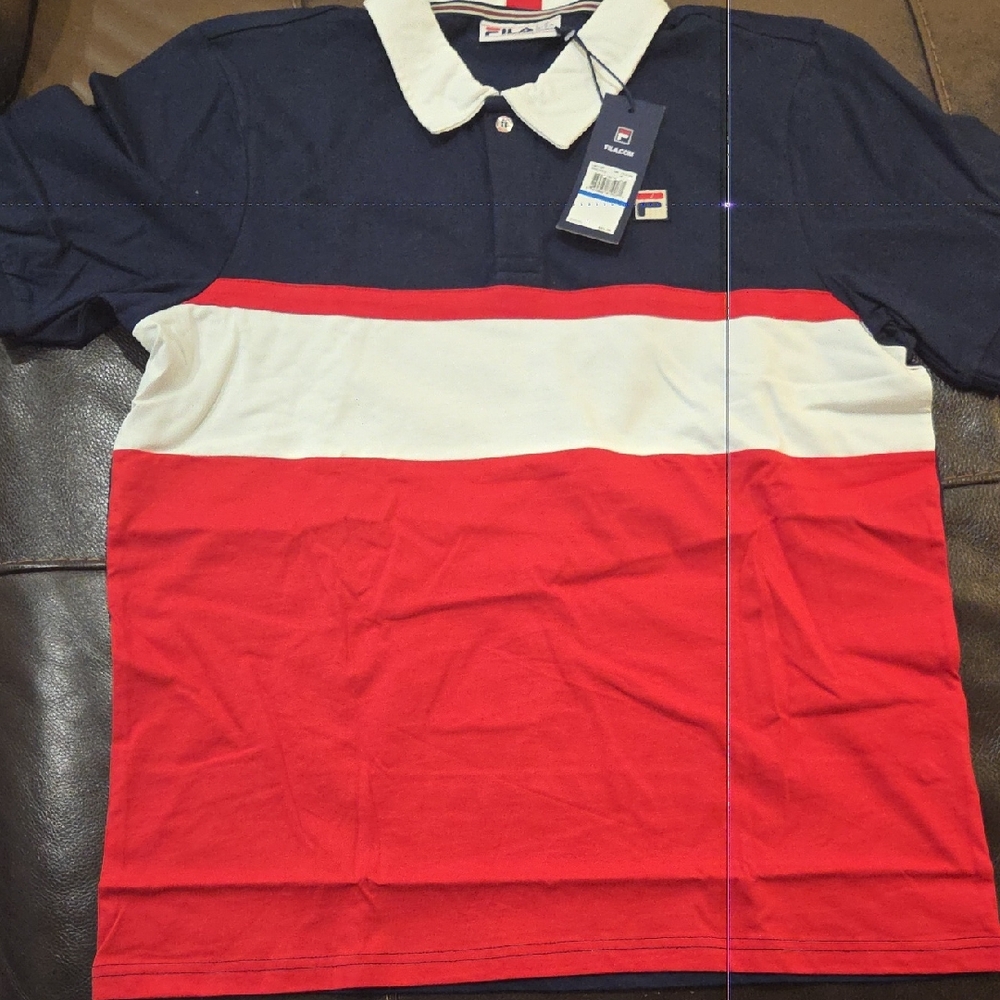 Men's Navy, White, and Red Polo Shirt